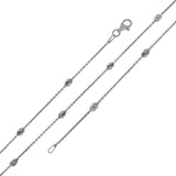 Sterling Silver Italian 3mm Diamond Cut Oval Bead Station Chain Rhodium Necklace