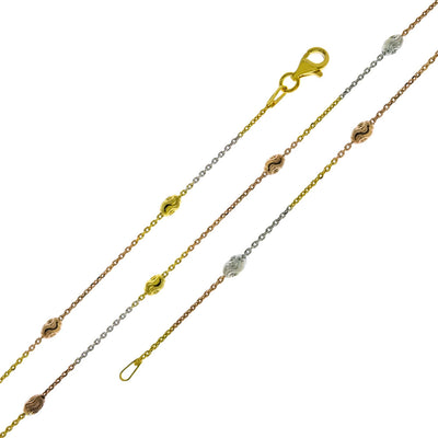 Sterling Silver Italian 3mm Tri-Color Oval Diamond Cut Bead Station Chain Necklace