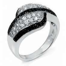 Load image into Gallery viewer, Sterling Silver Fancy Micro Pave Clear and Black Cz Twisted Design Ring with Ring Width of 12MM