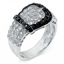 Load image into Gallery viewer, Sterling Silver Fancy Buckle Design Embedded with Clear and Black Cz Stones RingAnd Ring Width of 14MM