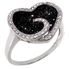 Load image into Gallery viewer, Sterling Silver Fancy Micro Pave Clear and Black Cz Heart Ring with Ring Dimensions of 17MMx24MM