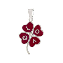 Load image into Gallery viewer, Sterling Silver Stylish Red Enamel Clover Leaf Pendant with the Word  LOVE And Pendant Dimensions of 15MMx28.58MM