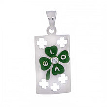 Load image into Gallery viewer, Sterling Silver Rectangle Tag Pendant with Black Enamel Clover Leaf, Pendant Dimensions of 13MMx28.58MM