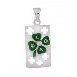 Sterling Silver Rectangle Tag Pendant with Black Enamel Clover Leaf, Pendant Dimensions of 13MMx28.58MM