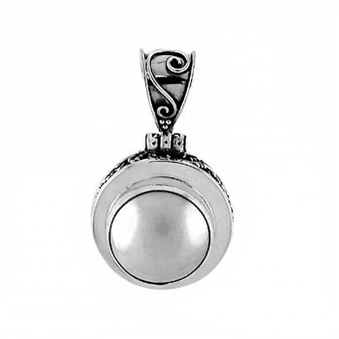 Sterling Silver Oxidized Finish Mabe Pearl Pendant with Pendant Dimensions of 22.23MMx9.53MM