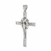 Load image into Gallery viewer, Sterling Silver Stylish Crucifix Pendant with Princess Cut Clear Cz Stones Inlaid, Pendant Dimensions of 32MMx57.15MM