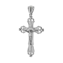 Load image into Gallery viewer, Sterling Silver Fancy Crucifix Pendant with Trapezium-Round Clear Cz Stones Inlaid, Pendant Dimensions of 30MMx60.33MM