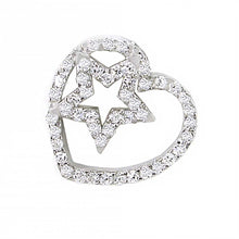 Load image into Gallery viewer, Sterling Silver Fancy Single Open Heart Pendant with an Inner Star with Clear CzAnd Pendant Dimensions of 19MMx19.05