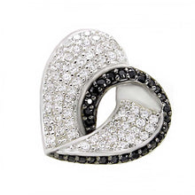 Load image into Gallery viewer, Sterling Silver Fancy Micro Pave Clear and Black Cz Heart Pendant with Pendant Dimensions of 19.5MMx17.46MM