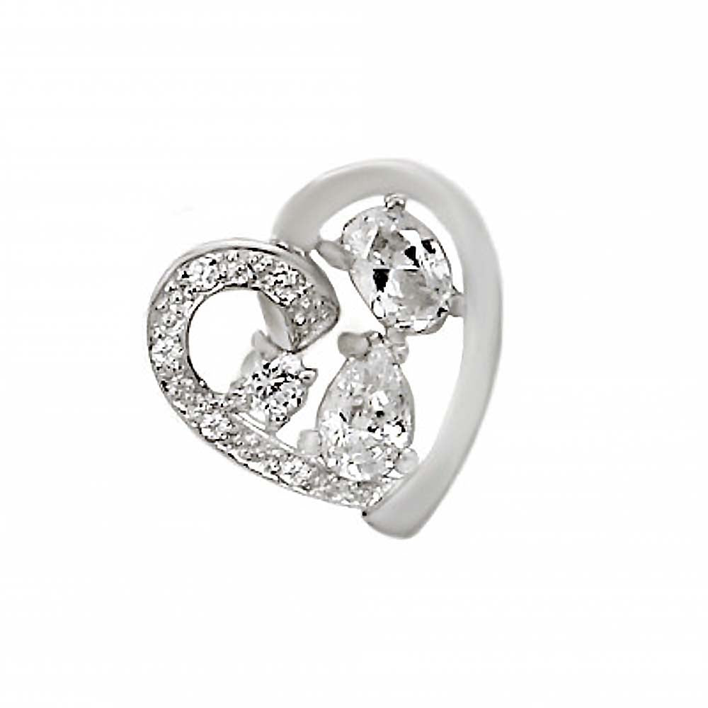 Sterling Silver Fancy Single Open Heart with Clear Cz Stones and AccentAnd Pendant Dimension of 16MMx15.9MM
