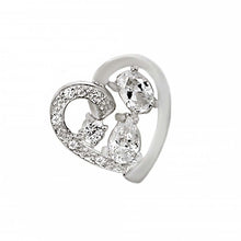Load image into Gallery viewer, Sterling Silver Fancy Single Open Heart with Clear Cz Stones and AccentAnd Pendant Dimension of 16MMx15.9MM