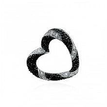 Load image into Gallery viewer, Sterling Silver Floating Micro Pave Clear and Black Cz Open Heart Pendant with Pendant Dimensions of 21MMx19.05MM
