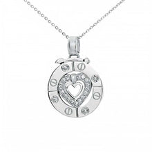 Load image into Gallery viewer, Sterling Silver Stylish Open Circle with an Open Heart Pendant with Clear Cz AccentAnd Pedant Dimensions of 22MMx31.8MM