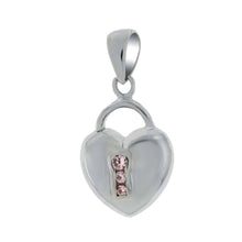 Load image into Gallery viewer, Sterling Silver Fancy Heart Lock Pendant with Centered Three Pink Cz StonesAnd Pendant Dimensions of 14MMx25.4MM