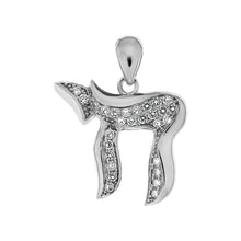Load image into Gallery viewer, Sterling Silver Fancy Chai Pendant with Clear CzAnd Pendant Dimensions of 21MMx25.4MM