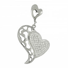 Load image into Gallery viewer, Sterling Silver Fancy Micro Pave Heart Pendant with Open Cut Pattern DesignAnd Pendant Dimensions of 20MMx31.75MM
