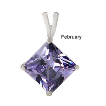 Load image into Gallery viewer, Sterling Silver Princess Cut Amethyst Cz Solitaire Pendant with Pendant Diameter of 7MM