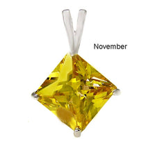 Load image into Gallery viewer, Sterling Silver Princess Cut Citrine Cz Solitaire Pendant with Pendant Diameter of 7MM
