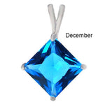 Sterling Silver Princess Cut Blue Topaz Cz Solitaire Pendant with Pendant Diameter of 7MM