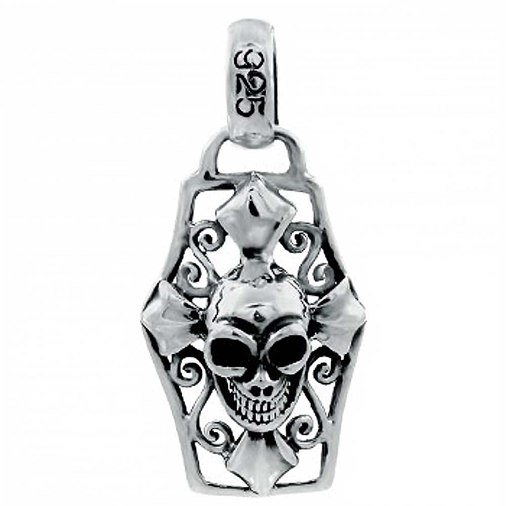 Sterling Silver High Polished Centered Skull with Swirl Design PendantAnd Pendant Dimensions of 26MMx50.8MM