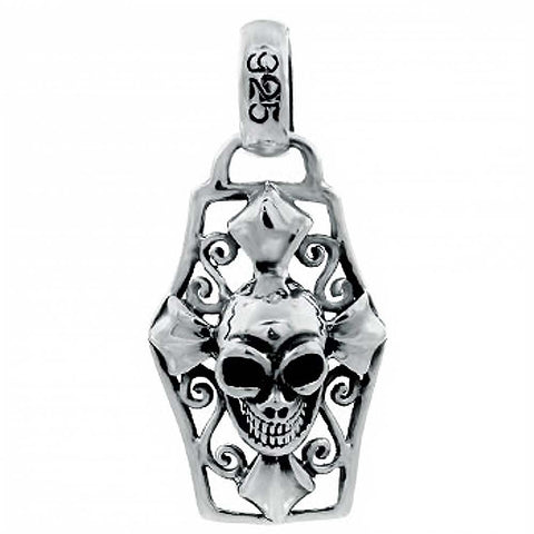 Sterling Silver High Polished Centered Skull with Swirl Design PendantAnd Pendant Dimensions of 26MMx50.8MM