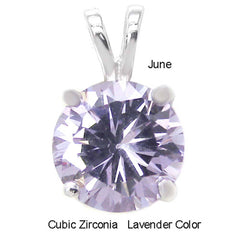 Sterling Silver Round Cut Lavender Cz Solitaire Pendant with Pendant Diameter of 7MM