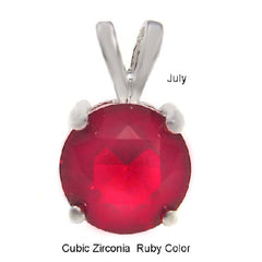 Sterling Silver Round Cut Ruby Cz Solitaire Pendant with Pendant Diameter of 7MM