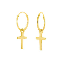 Load image into Gallery viewer, Sterling Silver Dangle Cross W Endless Hoop Earrings