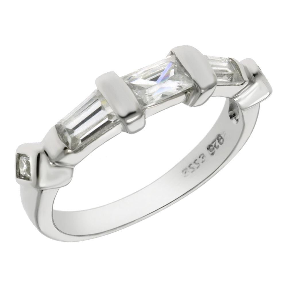Sterling Silver Trapezoid Square Baguette Cubic Zirconia Band Ring