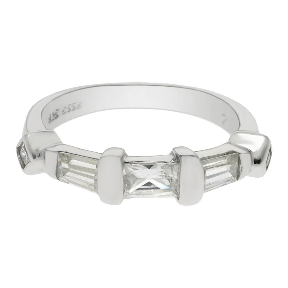 Sterling Silver Trapezoid Square Baguette Cubic Zirconia Band Ring