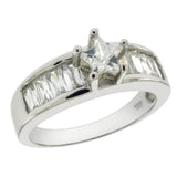 Sterling Silver 5mm CZ Star W. Baguette Cubic Zirconia Engagement Ring
