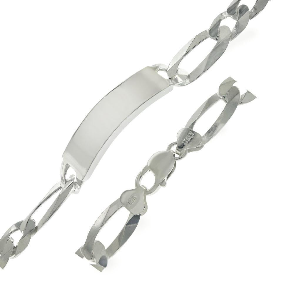 Sterling Silver Flat Figaro 300-12.5mm Italian ID Bracelet
