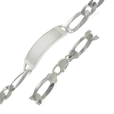 Sterling Silver Flat Figaro 300-12.5mm Italian ID Bracelet