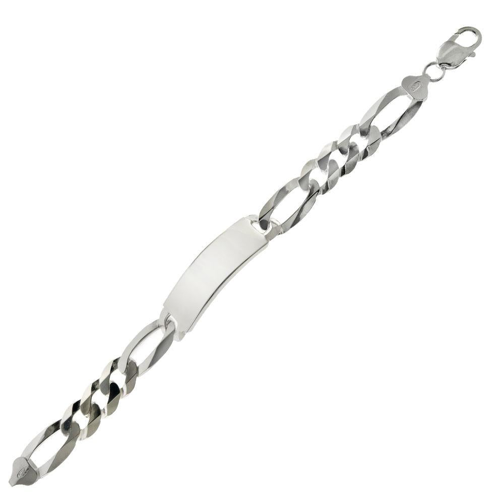 Sterling Silver Flat Figaro 300-12.5mm Italian ID Bracelet