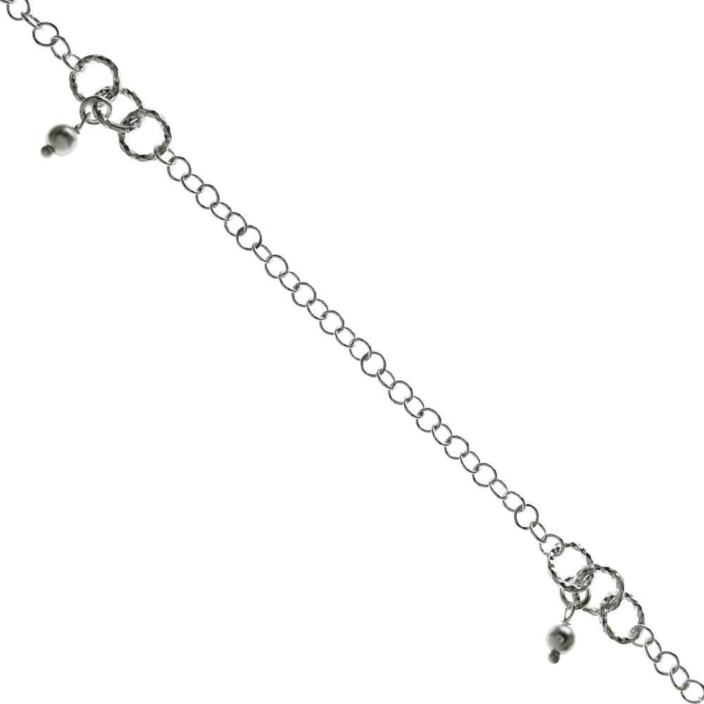 Sterling Silver Italian D/C Circle W Dangle Bead Anklet