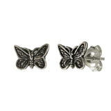 Sterling Silver Small Butterfly Oxidized Stud Earrings