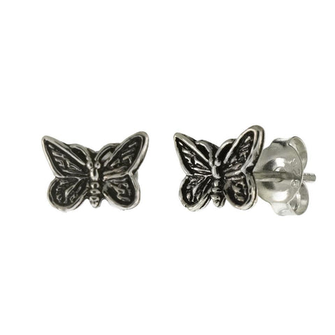 Sterling Silver Small Butterfly Oxidized Stud Earrings