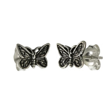 Load image into Gallery viewer, Sterling Silver Small Butterfly Oxidized Stud Earrings