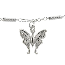 Load image into Gallery viewer, Sterling Silver D/C Tube Rolo W Dangle Butterfly Bracelet