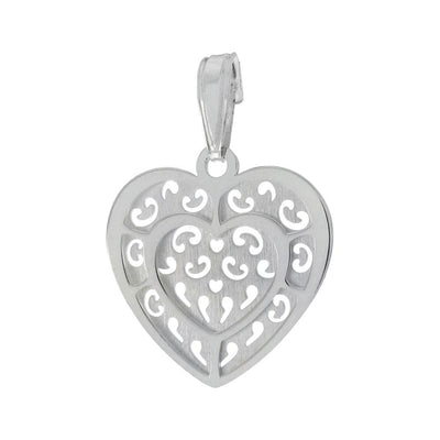 Sterling Silver Italian Laser Cut Double Layer Heart Pendant