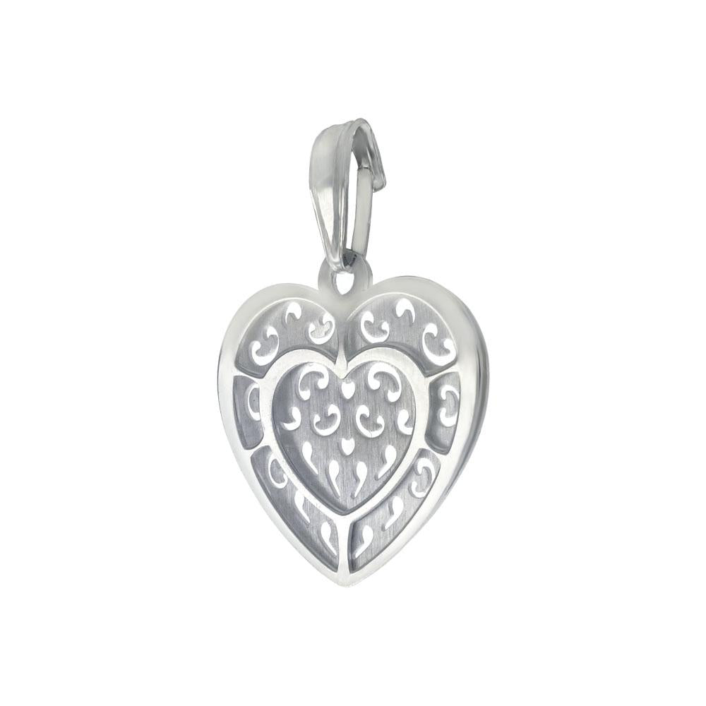 Sterling Silver Italian Laser Cut Double Layer Heart Pendant