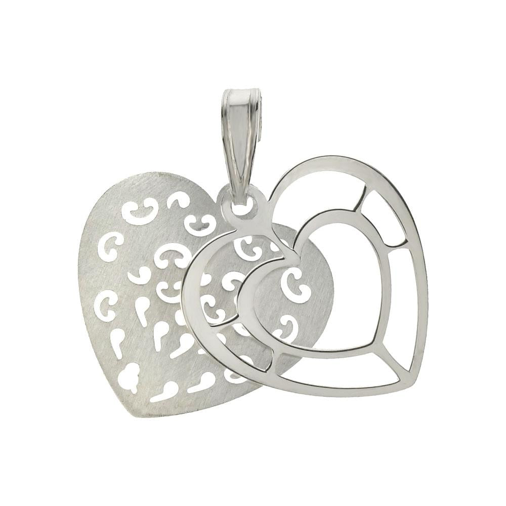 Sterling Silver Italian Laser Cut Double Layer Heart Pendant