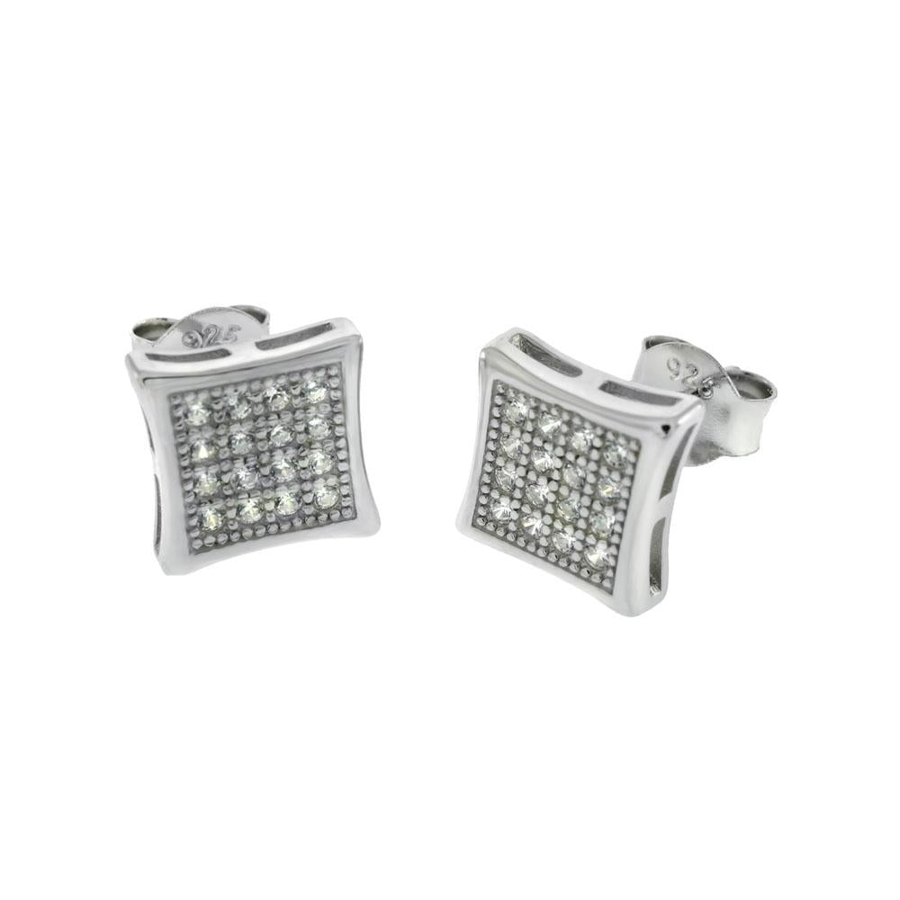 Sterling Silver 4 Lines Micro Pave CZ Rhodium Stud Earrings