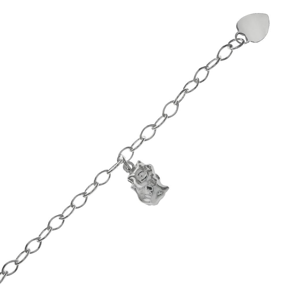 Sterling Silver Italian Oval Link W Cat Charm Bracelet