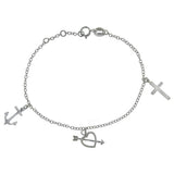 Sterling Silver Rolo W Dangle Charm Rhodium Bracelet