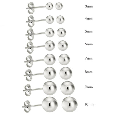 14K High Polish White Gold Classy Ball Earrings with (Friction Post/Tension Back)