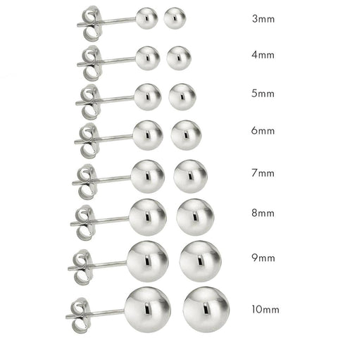 14K High Polish White Gold Classy Ball Earrings with (Friction Post/Tension Back)