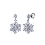 Sterling Silver Rhodium Plated Dangling CZ Snow Flakes Earrings