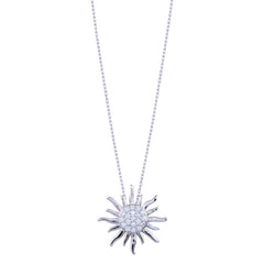 Sterling Silver Rhodium Plated Clear CZ Sun Necklace