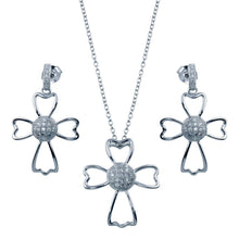 Load image into Gallery viewer, Sterling Silver Rhodium Plated Micro Pave Clear Cross Outline CZ Dangling Set